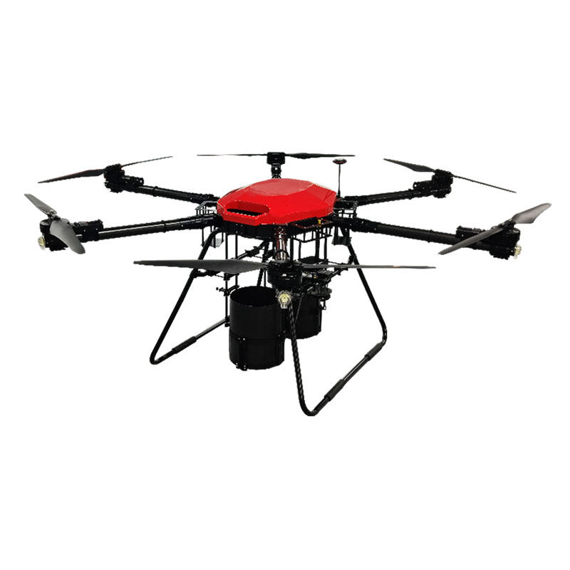 Six-rotor firefighting drone in operation