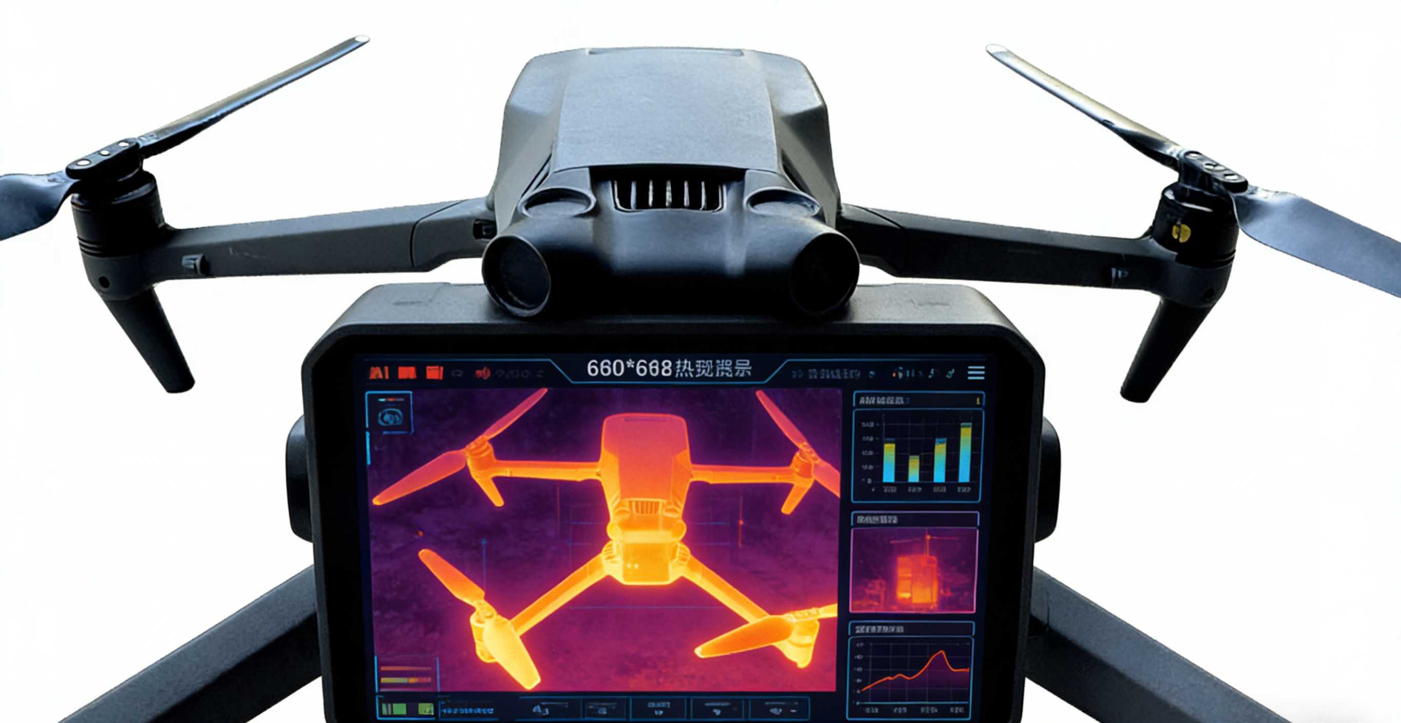 Search and rescue drone with night vision capabilities locking onto heat sources in dark smoke-filled environments